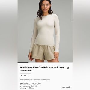 lululemon wundermost ultra soft nulu crewneck long sleeve shirt